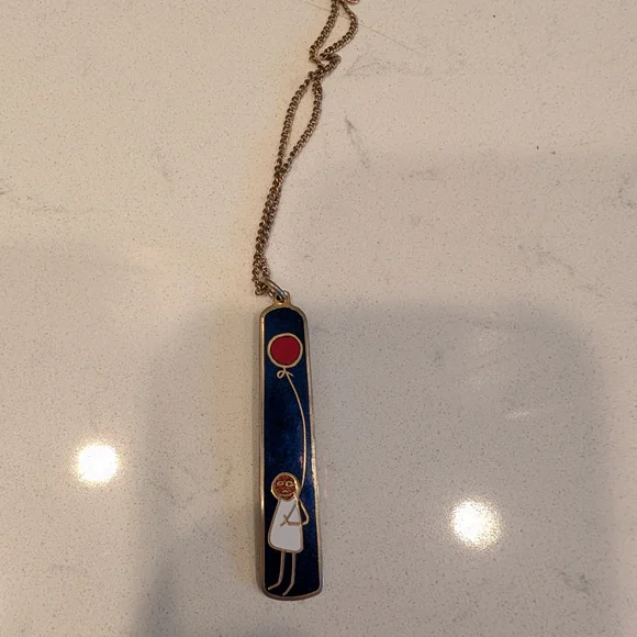 De Passille/Sylvestre Enamel Necklace of Child Holding Red Balloon